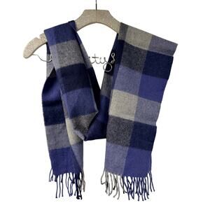 Alpaca Camargo 100% Baby Alpaca Scarf Blue Gray Plaid Check Warm Fuzzy